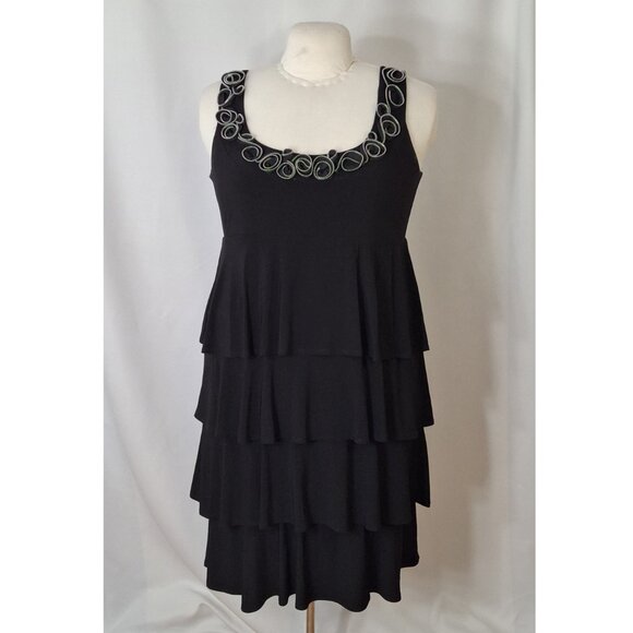 Peplum Black Dress Large Tiered Zipper Detailed Neckline Empire Style Tiana B - Picture 3 of 13